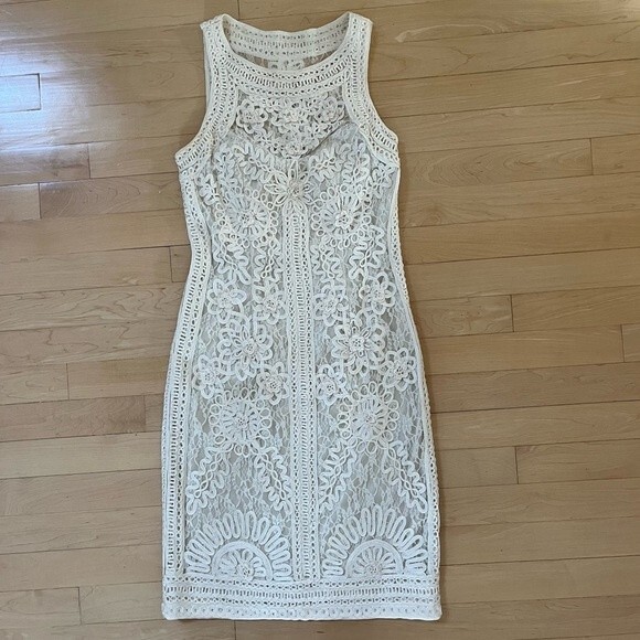 Sue Wong Nocturne Bateau Neckline Embroidered Sheath Dress Creamy Ivory 2 NWOT - Picture 4 of 13
